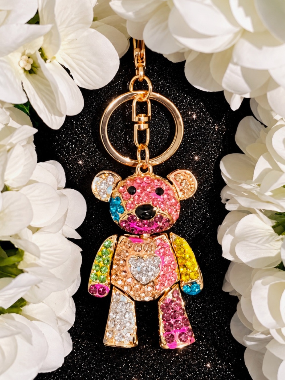 Crystal Bling Teddy Bear Bah charm/Keychain New